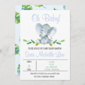 ボーイズエレファント水彩ベビーシャワー招待状 招待状 (正面/裏面)