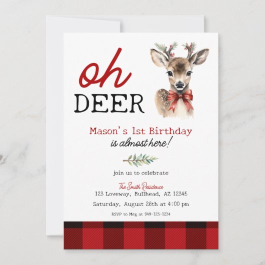 ボーイズオーディアクリスマスディアー誕生日 招待状 (正面)