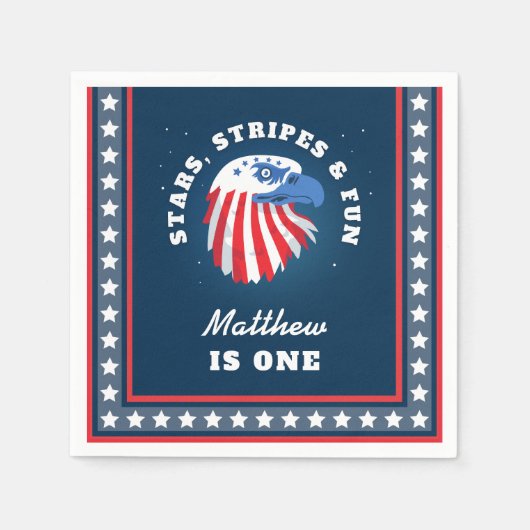 ボーイズオールアメリカンストライプスターおもしろい誕生日 スタンダードカクテルナプキン (正面)