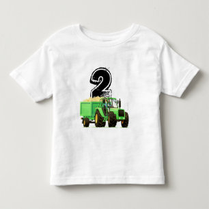 ボーイズカスタムズグリーントラクター2nd誕生日 トドラーTシャツ