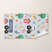 ボーイズカット&ブルーモダンファームトラクターパターンキッズ バスタオルセット (ハンドタオル)