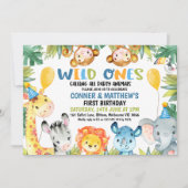 ボーイズカラフルツインワイルドワンサファリ1歳 招待状 (正面)