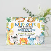 ボーイズカラフルツインワイルドワンサファリ1歳 招待状 (スタンド正面)