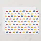 ボーイズカラフルトイストランスポートツインボーイズ写真誕生 案内状 (裏面)