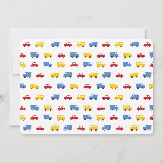 ボーイズカラフルトイストランスポートツインボーイズ写真誕生 案内状 (裏面)