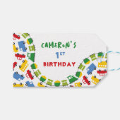 ボーイズカラフルトイズ輸送子供の誕生日パーティー ギフトタグ (正面(横))