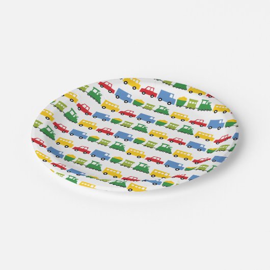 ボーイズカラフルトイズ輸送子供の誕生日パーティー ペーパープレート (アングル)
