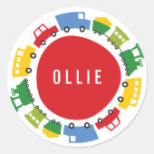 ボーイズカラフルトイズ輸送子供の誕生日パーティー ラウンドシール (正面)