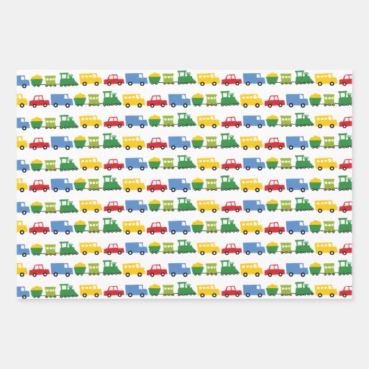 ボーイズカラフルトイズ輸送子供の誕生日パーティー ラッピングペーパーシート (正面)