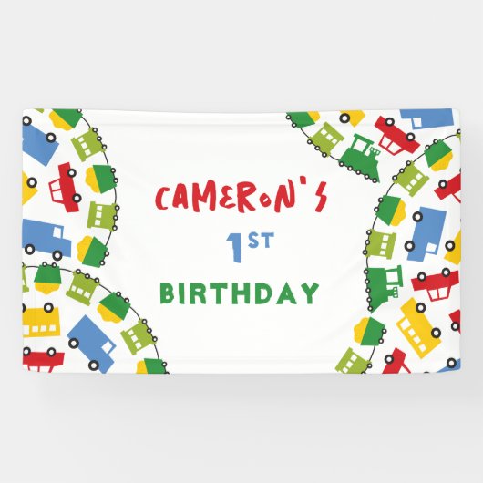 ボーイズカラフルトイズ輸送子供の誕生日パーティー 横断幕 (横)