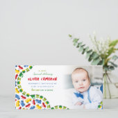 ボーイズカラフルトイズ輸送男の赤ちゃん写真誕生 案内状 (スタンド正面)