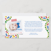 ボーイズカラフルトイズ輸送男の赤ちゃん写真誕生 案内状 (裏面)