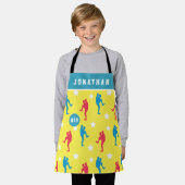 ボーイズカラフル野球選手のスター名と番号 エプロン (着用した状態)