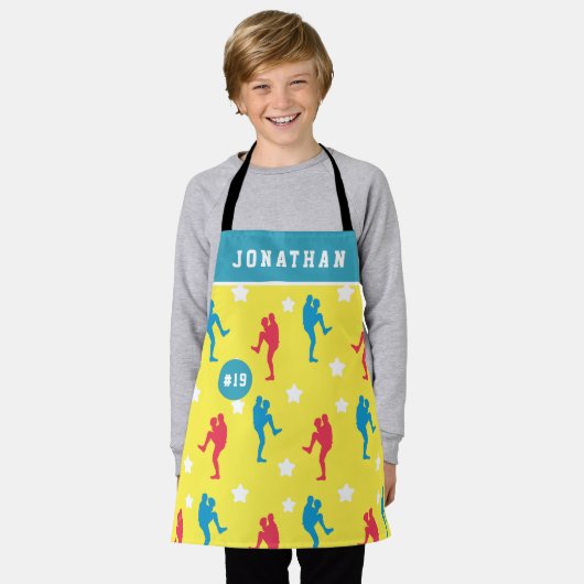 ボーイズカラフル野球選手のスター名と番号 エプロン (着用した状態)