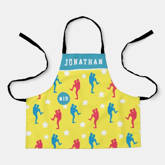 ボーイズカラフル野球選手のスター名と番号 エプロン (正面)