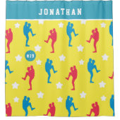 ボーイズカラフル野球選手のスター名と番号 シャワーカーテン (正面)