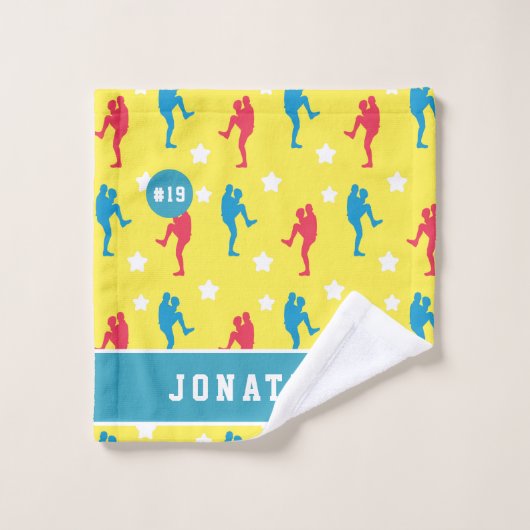 ボーイズカラフル野球選手のスター名と番号 バスタオルセット (ウォッシュタオル)