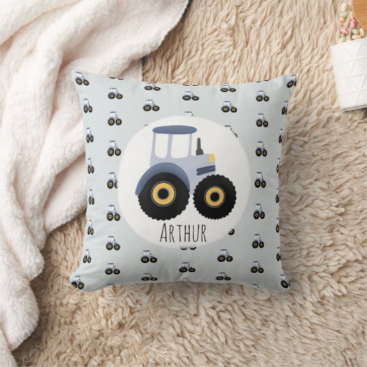ボーイズカワイトブルーファームトラクターパターン&ネームキッズ クッション (ブランケット)