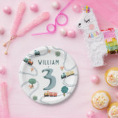 ボーイズカワイブルートレインモダントラベル子供の誕生日 ペーパープレート (パーティー)