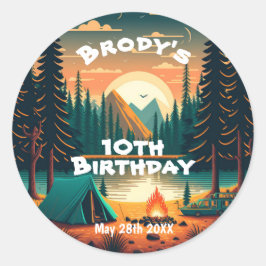 ボーイズキャンピングアドベンチャーバースデーパーティー ラウンドシール