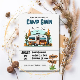ボーイズキャンピングアドベンチャー誕生日スランバーパーティー 招待状