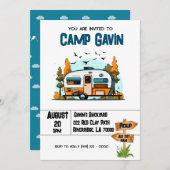 ボーイズキャンピングアドベンチャー誕生日スランバーパーティー 招待状 (正面/裏面)