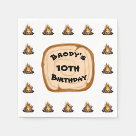 ボーイズキャンピングアドベンチャー誕生日ボンファイア スタンダードカクテルナプキン