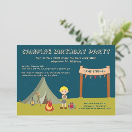 ボーイズキャンピングバースデーパーティ招待状 招待状 (スタンド正面)