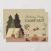 ボーイズキャンプアウトバースデーパーティー 招待状 (正面/裏面)