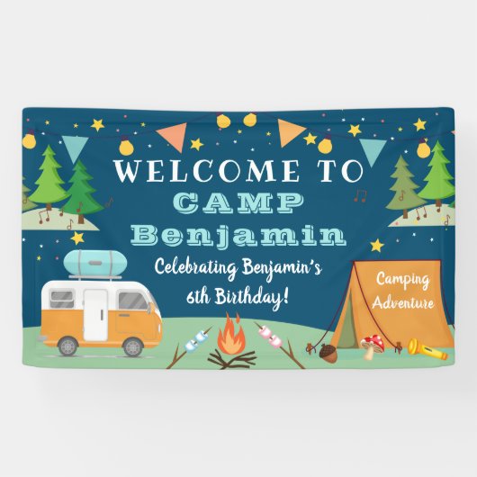 ボーイズキャンプ誕生日キャンプアウトパーティー歓迎 横断幕 (横)