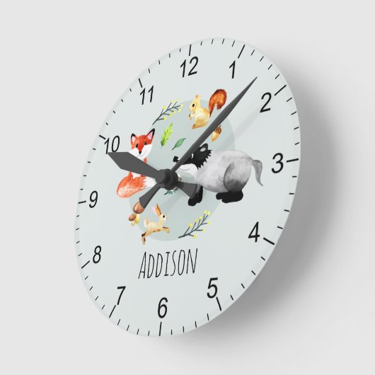 ボーイズキュートウッドランド森林動物キッズ子供部屋 ラウンド壁時計 (傾斜)