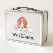 ボーイズキュートファームアニマル納屋周囲の庭幼児 メタルランチボックス (裏面)