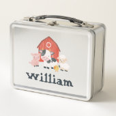 ボーイズキュートファームアニマル納屋周囲の庭幼児 メタルランチボックス (正面)