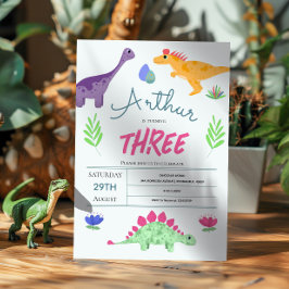 ボーイズキュートブルージャングルTレックス恐竜誕生日 招待状