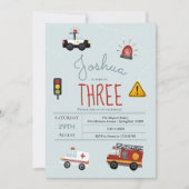 ボーイズキュートブルートランスポート幼児誕生日 招待状 (正面)