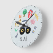 ボーイズキュートブルーファームアニマルトラクターキッズ子供部屋 ラウンド壁時計 (傾斜)