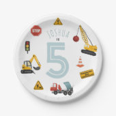 ボーイズキュートブルー建築ビークル子供の誕生日 ペーパープレート (正面)