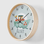 ボーイズキュートブルー航海の海ボートベビー子供部屋 壁時計 (傾斜)