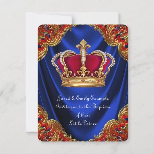 ボーイズクラウンプリンスバプティスブルー王室のサテン 招待状 (正面)