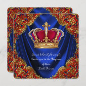 ボーイズクラウンプリンスバプティスブルー王室のサテン 招待状 (正面/裏面)