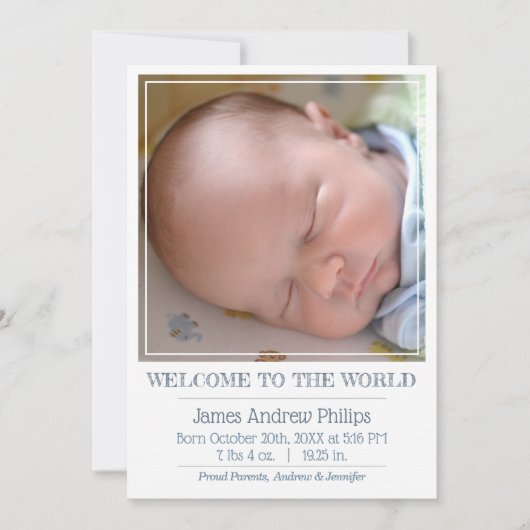 ボーイズクラシックスクエアフォトシンプル誕生 案内状 (正面)