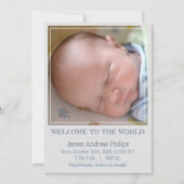 ボーイズクラシックスクエア写真シンプル誕生発表 案内状 (正面)