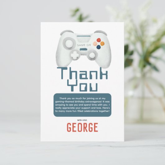 ボーイズクールゲーム子供の誕生日 サンキューカード (スタンド正面)