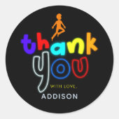 ボーイズクールジャンプネオントランポリン誕生日のお願い ラウンドシール (正面)