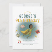 ボーイズクールスーパーヒーロー漫画ブック子供の誕生日 招待状 (正面)