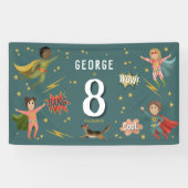 ボーイズクールブルーアクションスーパーヒーロー子供の誕生日 横断幕 (横)