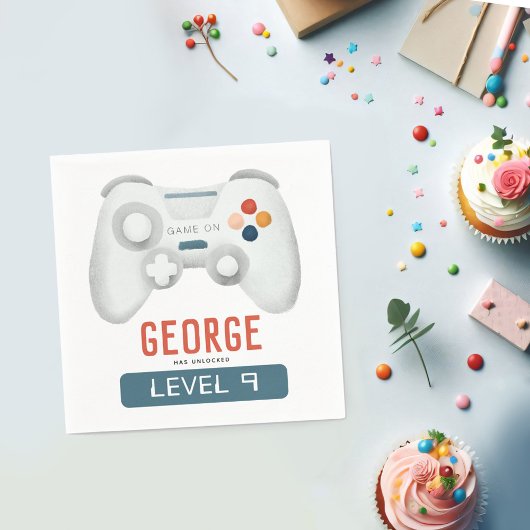 ボーイズクールブルーゲームキッズ9誕生日 スタンダードカクテルナプキン