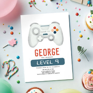 ボーイズクールブルーゲーム子供の誕生日 招待状