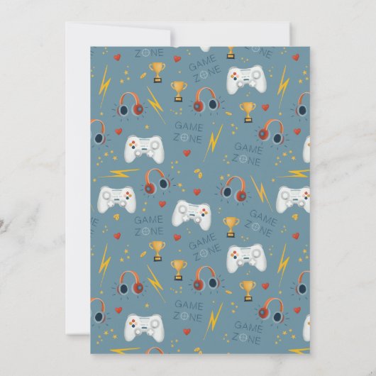 ボーイズクールブルービデオゲーム子供の誕生日 招待状 (裏面)