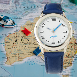 ボーイズクールブルーモダン名前をカスタムするキスタイリッシュッズ 腕時計